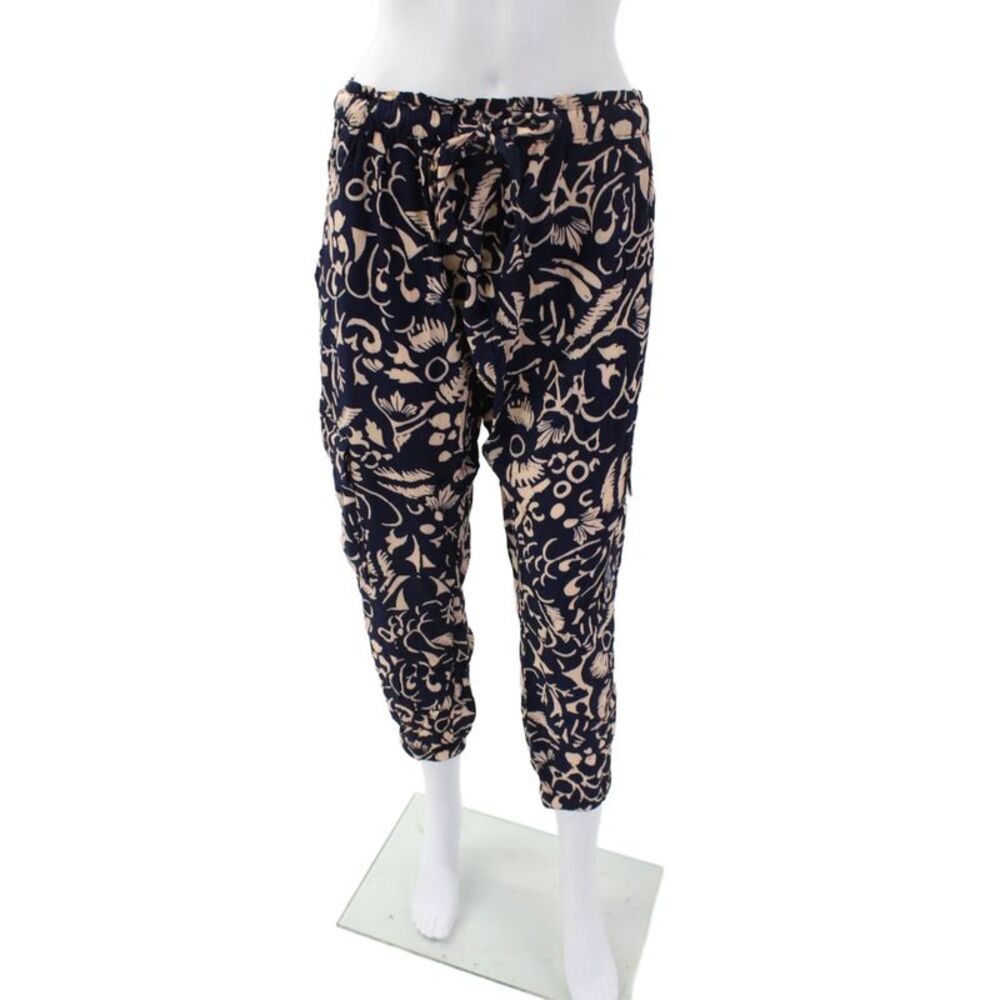 HEI Womens Lightweight Abstract Graphic Print Cropped Lounge Pants Blue Size L